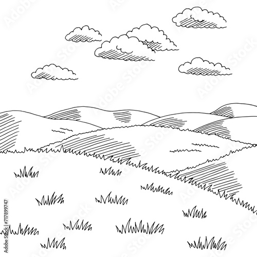 Hills graphic black white landscape sketch illustration vector 