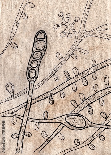 Fungus Trichophyton tonsurans, hand-drawn illustration photo