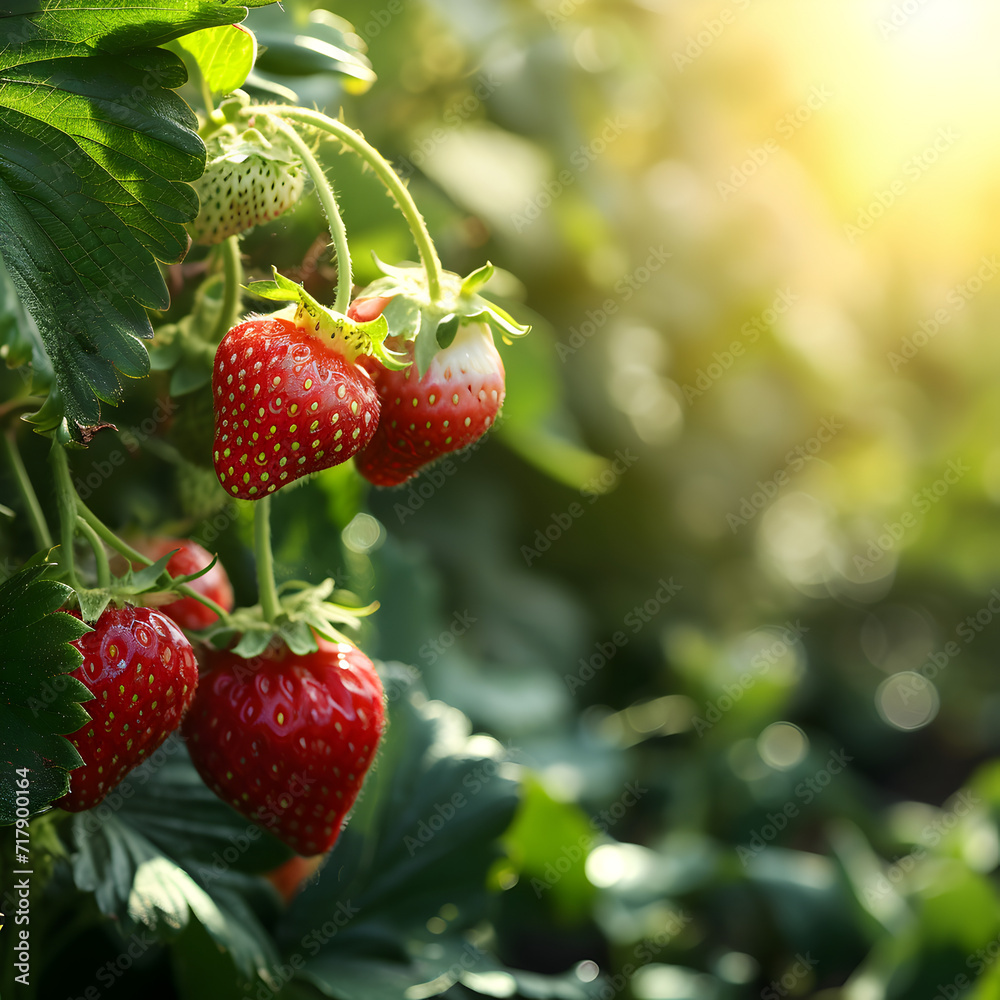 Strawberry bush close up, garden background with copy space. Strawberry bush close up, garden background with copy space.