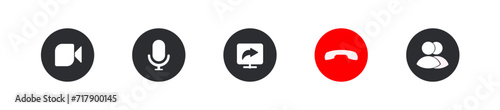 Video communication tools. Vector icons illustrating communication tools such as chat, call and video call button. Vector illustration of communication tools for conferences and conversations