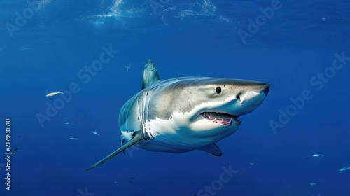 Majestic Great White Shark in the Blue Abyss