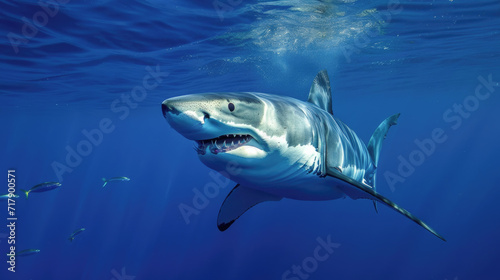 Majestic Great White Shark in the Blue Abyss