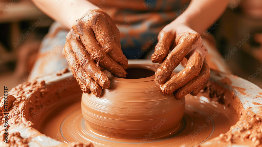 Artisan Hands Shaping Clay on a Potter's Wheel