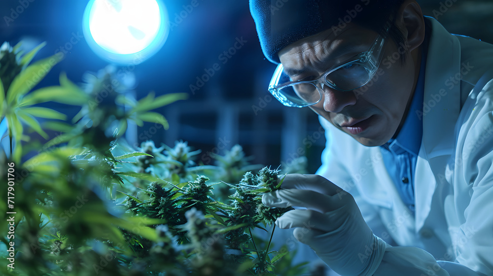 Φωτογραφία man marijuana researcher checking marijuana cannabis plantation in cannabis farm, Business agricultural cannabis