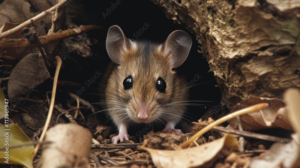 Curious Little Mouse Peeking Out From Its Hiding Spot in Nature Curious Little Mouse Peeking Out From Its Hiding Spot in Nature