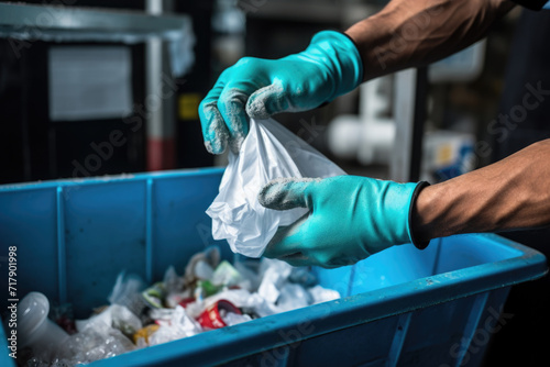 Waste Management Worker Sorting Plastic for Recycling