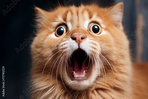 Close-up portrait of astonished ginger cat with surprised and amazed expression and wide eyes photo