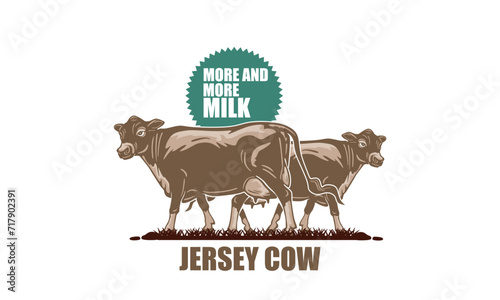 JERSEY COW MILK LOGO. silhouette of great dairy cattle standing at farm photo