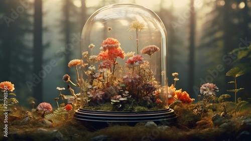 A glass jar terrarium brimming with a myriad