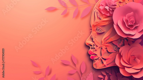 Artistic paper cut of face and flowers offers space for Women's Day sentiments, free copy space © Aliaksandra