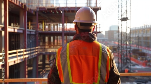 Worker, builder, molarist, plasterer performs his work wearing a helmet. Construction profession, work on the construction of buildings and structures. © JooLaR