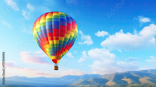 Colorful, hot air balloon, drifting, azure sky, graceful, tranquil, airborne, picturesque, serene. Generated by AI. © Anastasia