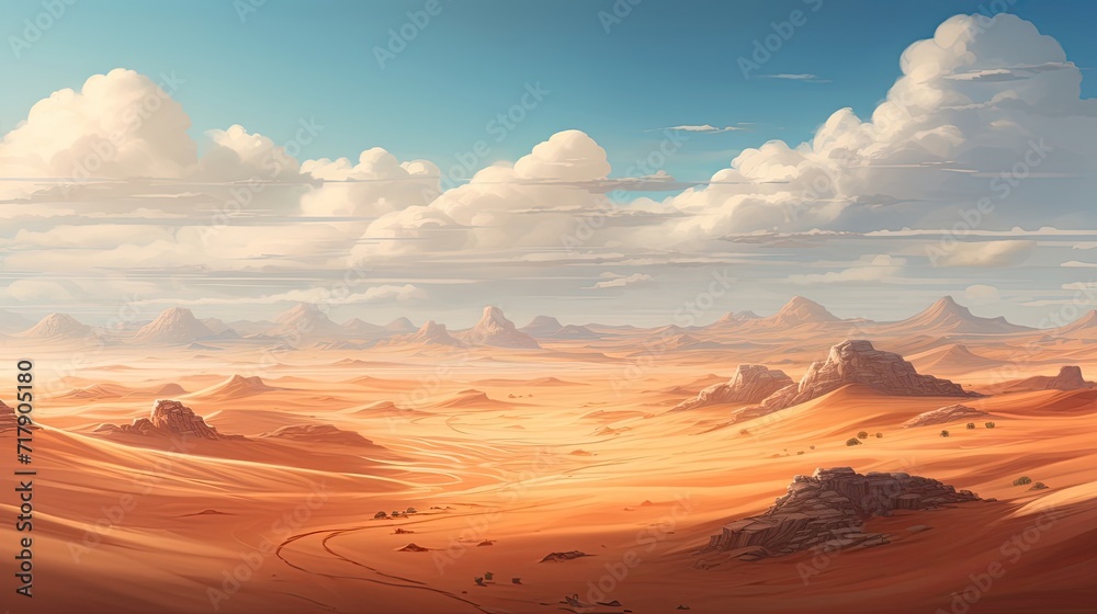 Fototapeta premium Unfolding, desert landscape, towering sand dunes, untouched, magnificent, nature's spectacle, wilderness. Generated by AI.