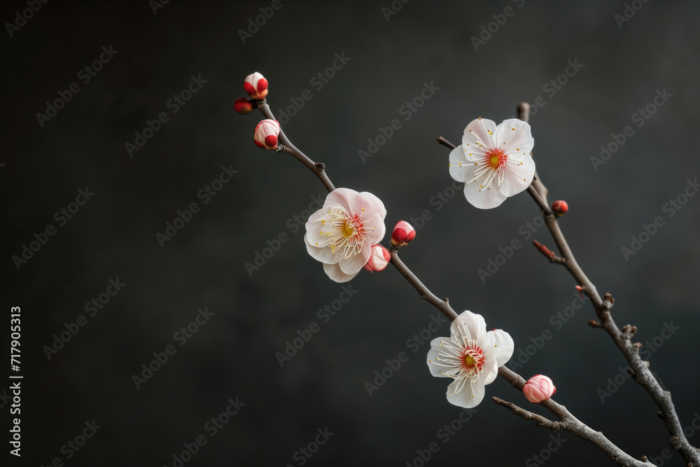 Cherry blossom on black background. Background image. Created with Generative AI technology Cherry blossom on black background. Background image. Created with Generative AI technology