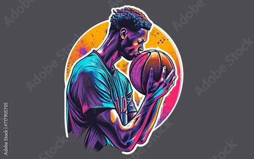 basquetebol em oração e fé, design de adesivo, arte, criativo, cores fortes, fundo de cor sólida photo
