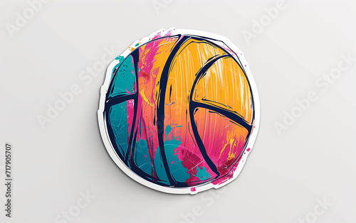 bola de basquetebol design de adesivo, arte, criativo, cores fortes, fundo de cor sólida photo