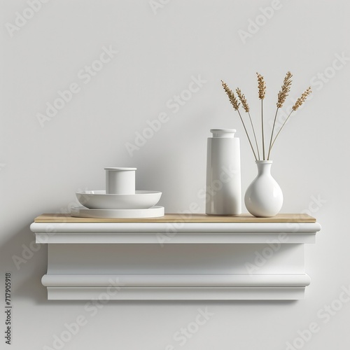 Wall shelf, white background, front view. Generative AI. © visoot