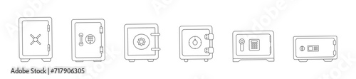 Safe line icon set. Symbol of reliable treasure in bank. Isolated graphic icon safe in vector flat style