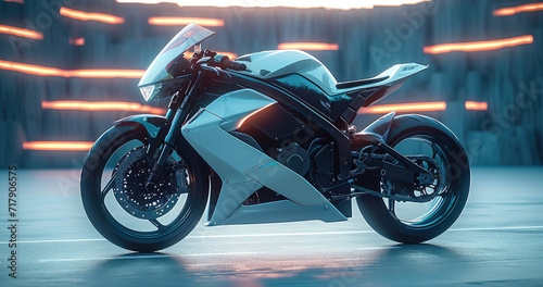 An electric fully faired sports motorcycle. Generative AI.