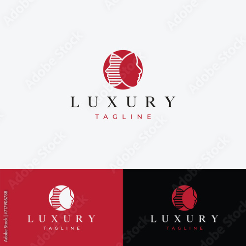Vector logo design template in trendy linear style - woman's face - abstract emblem for cosmetics and beauty products