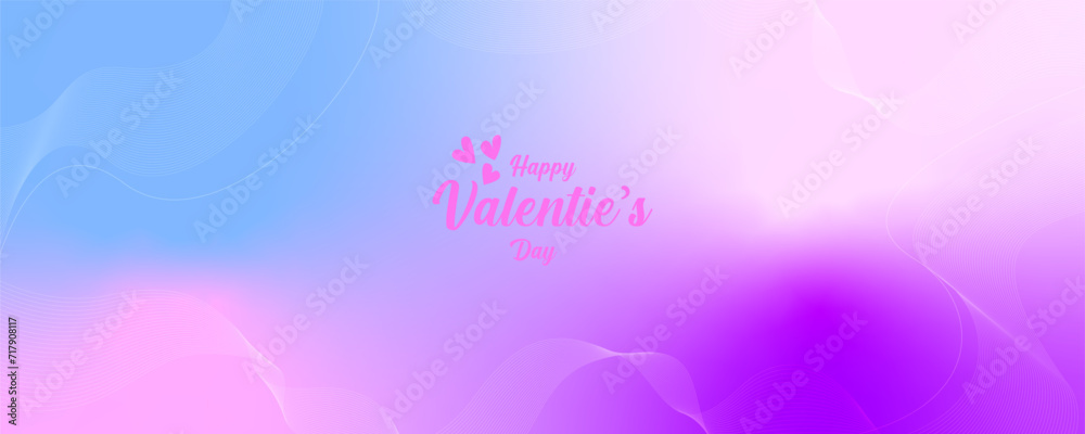Horizontal banner with pink and purple. Place for text. Happy Valentine's day sale header or voucher template with heart. Rose and purple gradient Background frame pastel colors.