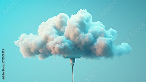 Hyper-realistic stock photo realism of a plug connected to a big cloud.