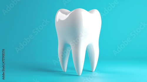 3d white teeth root on a blue background 3d render of zirconia crown illustration with copy space.