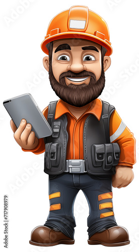 Isolated cartoon worker with digital tablet