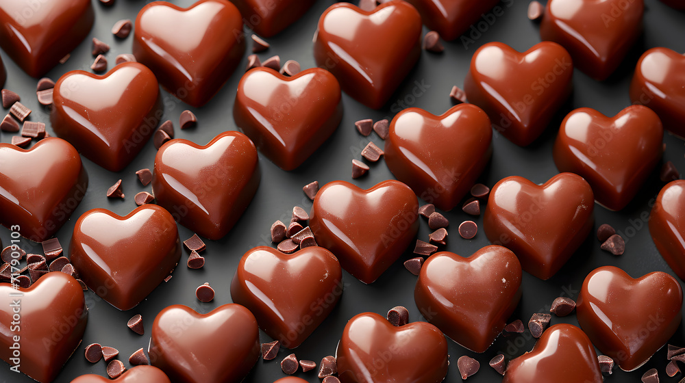 Fototapeta premium Ideas to make chocolate candy at home for Valentine's Day, festivals, Valentine's Day, hearts, candy, desserts, chocolate, sweet, lovely, food, home-made, AI-generated.