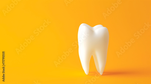 3d white teeth root on a yellow background 3d render of zirconia crown illustration with copy space. photo