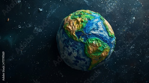 Planet earth made of plasticine. View from space to earth. 