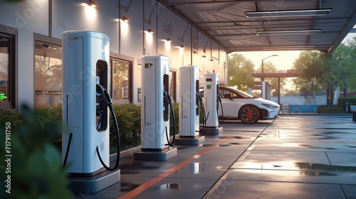 Hydrogen fuel car charging station, EV Charging Station. Generative AI.