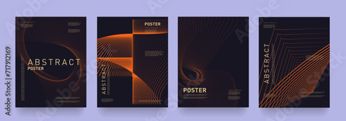 Set Geometric Twisted Lines Circle in Orange Colors. Tech Futuristic Background in 80s-90s for Promo, Banner, Poster, Card, Cover. 3d Pattern Vector Illustration in Cyber Concept Digital Technology.