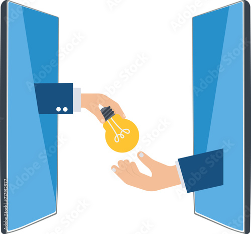 Business idea or solution offering, mentor gives advice, solution to solve business problem or help sharing creativity idea concept, smart businessman giving lightbulb idea to young employee.

