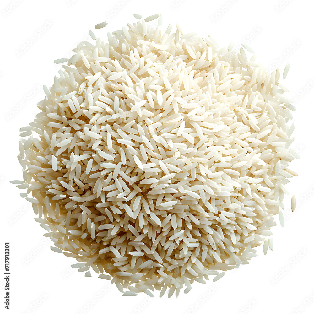 Pile of white rice top view isolated on white background