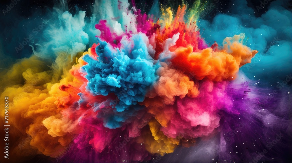 interstellar colorful dust explosion. stunning spectrum of colors for science fiction artwork, psychedelic posters, and innovative marketing graphics