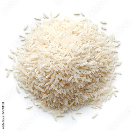 Pile of white rice top view isolated on white background photo