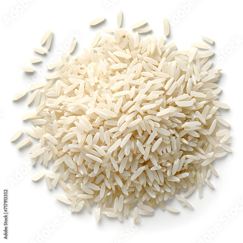 Pile of white rice top view isolated on white background