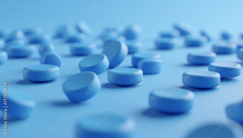 3d rendering blue pill pills abstract on a blue background, in the style of monochromatic.