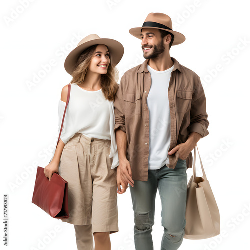 Couple shopping for ethical, sustainable fashion isolated on white background, photo, png  © Pixel Prophet
