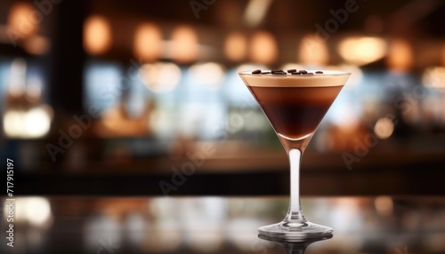 Wallpaper Mural Close up realistic Espresso Martini cocktail standing on bar counter against bar background Torontodigital.ca