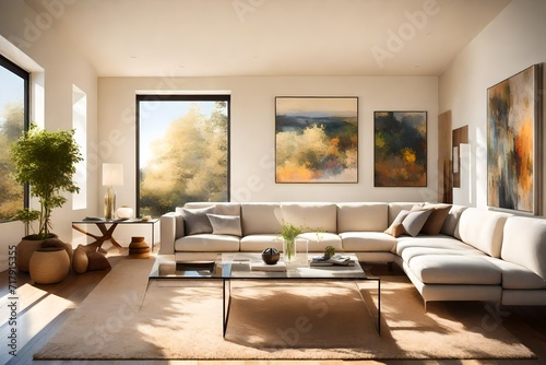 modern living room with frames