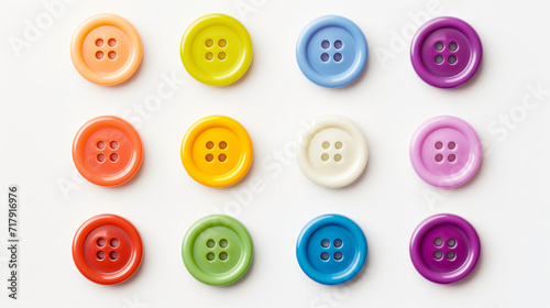 Colorful plastic sewing buttons on a white background