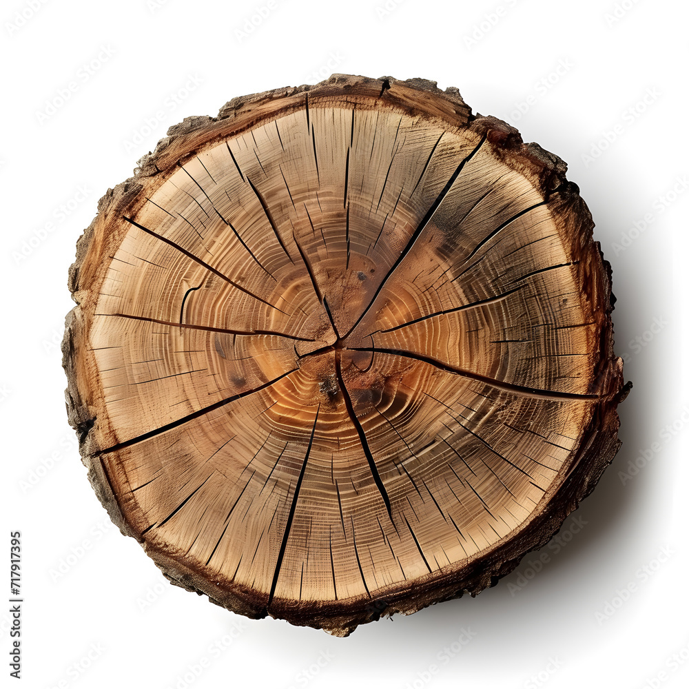 Fototapeta premium Tree stump slice top view isolated on white