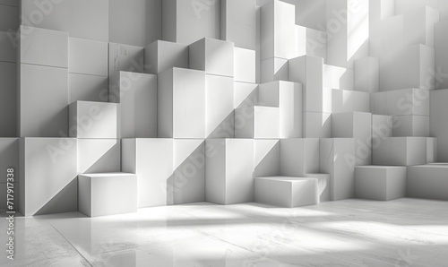 an abstract white cubes on a gray surface, in the style of graphic modular forms