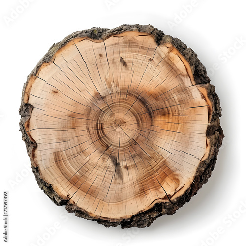 Tree stump slice top view isolated on white