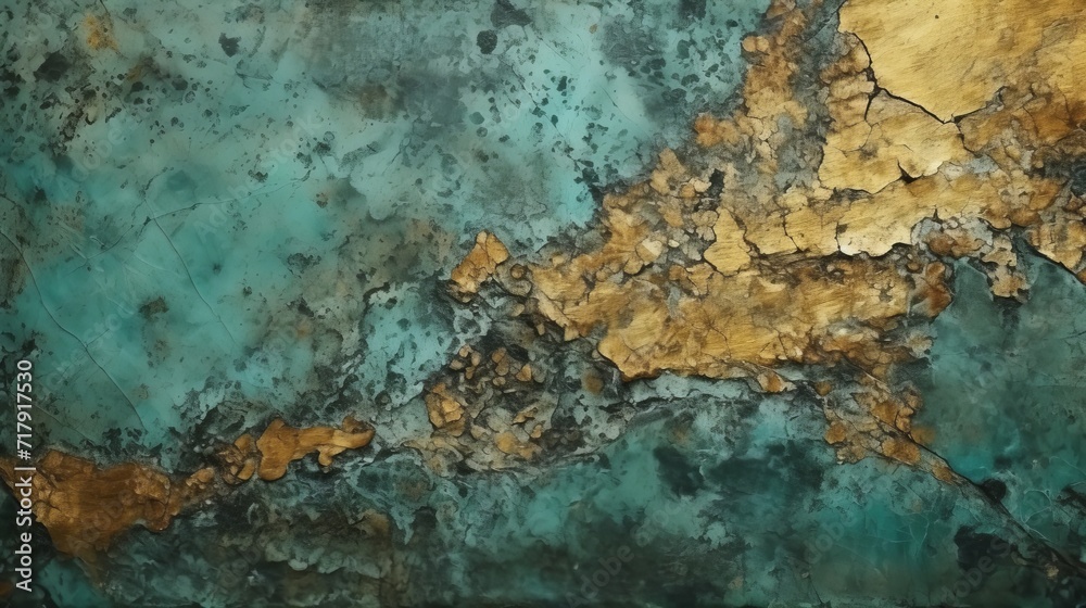 The texture of grunge metal grainy stone is characterized by a green and golden color.