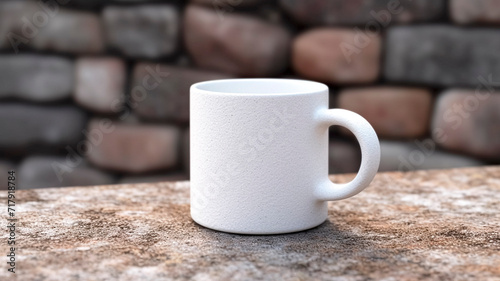 A Blank White Mug Mockup with Stone Wall Background. Perfect for Branding and Custom Design Presentations