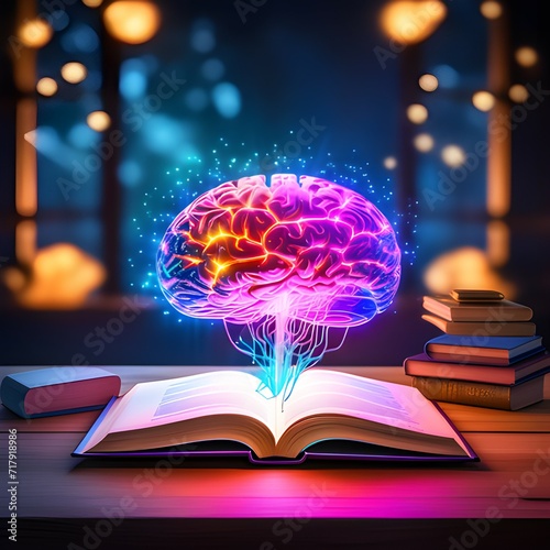 A luminous brain and open book, a captivating fusion of intelligence and creativity.