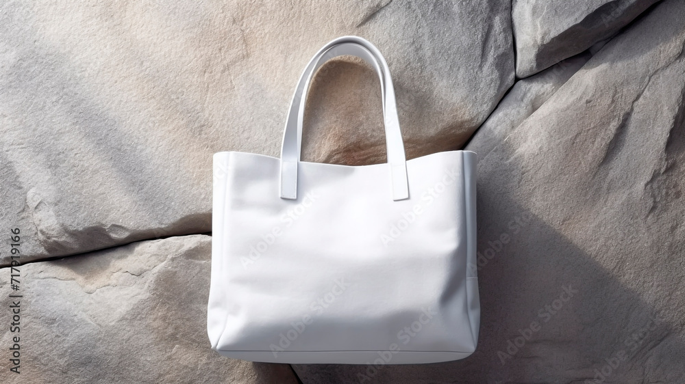 Foto White Tote Bag on Stone Surface